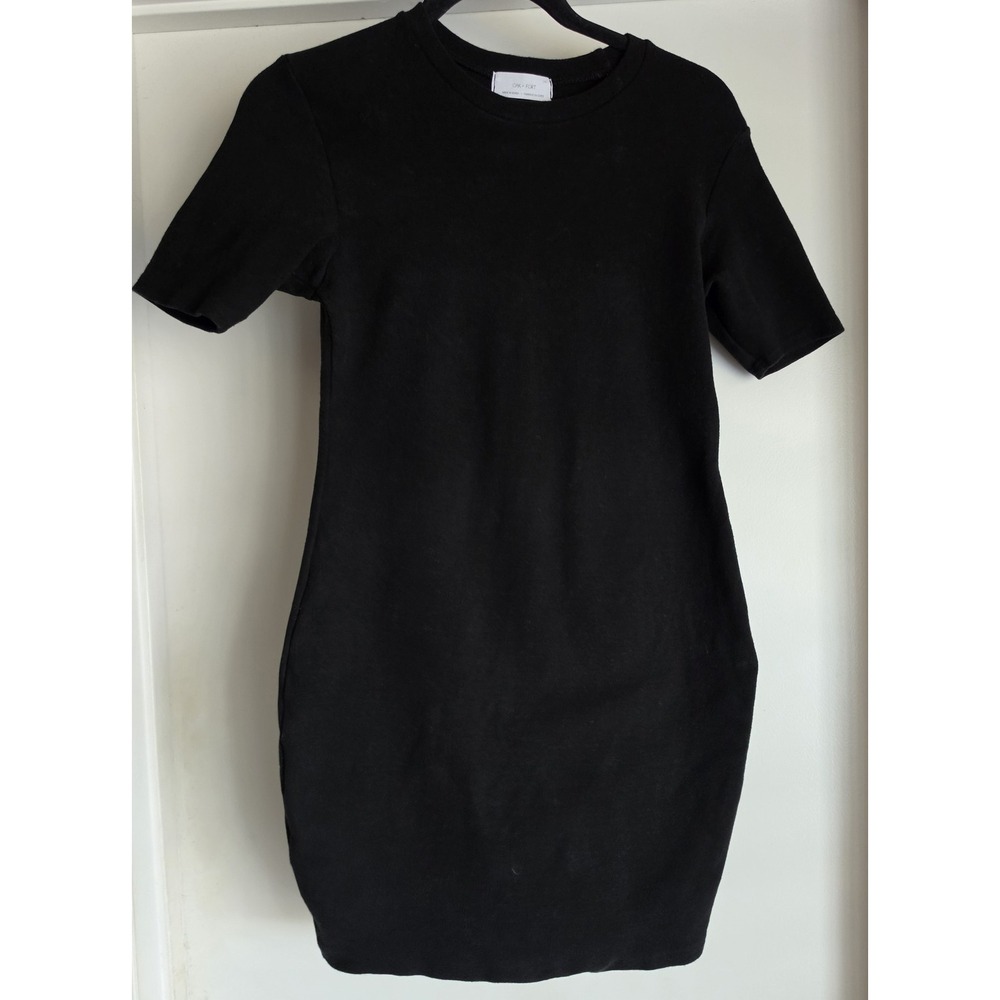 Oak + Fort Women's Black Cotton Spandex Short Sleeve Dress Size L